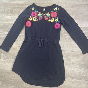 Tea Collection Girls 7 Navy Blue Drawstring Floral Embroidered Dress Cotton